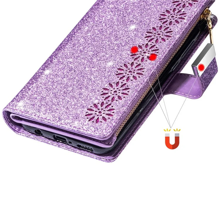 For Samsung Galaxy A05s 4G Leather Case Glittery Phone Cover with Zipper Wallet
