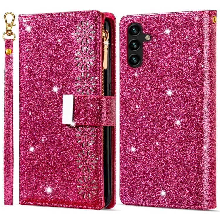 For Samsung Galaxy A05s 4G Leather Case Glittery Phone Cover with Zipper Wallet