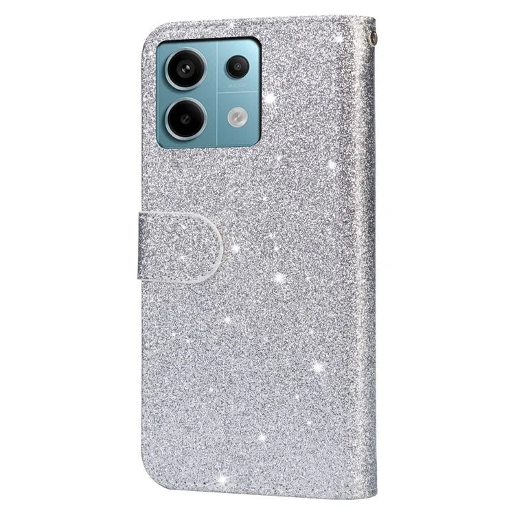 For Xiaomi Redmi Note 13 5G Case Stand Glitter Phone Leather Cover Zipper Pocket