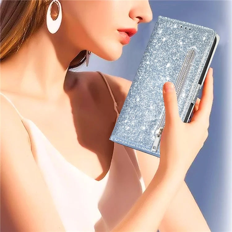 For Xiaomi Redmi Note 13 Pro 5G / Poco X6 5G Case Glitter Zipper Leather Cover with Wallet