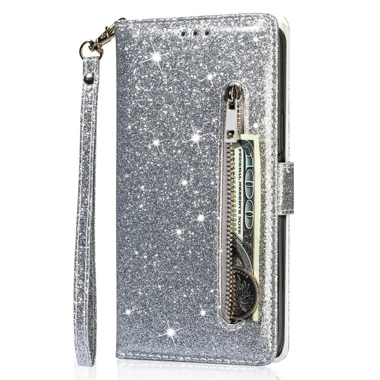 For Xiaomi Redmi Note 13 Pro 5G / Poco X6 5G Case Glitter Zipper Leather Cover with Wallet