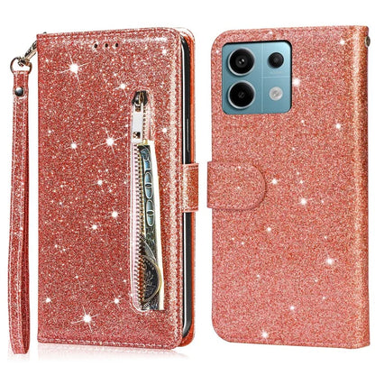 For Xiaomi Redmi Note 13 Pro 5G / Poco X6 5G Case Glitter Zipper Leather Cover with Wallet