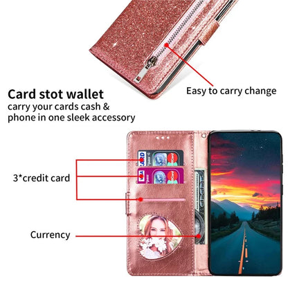For Xiaomi Redmi Note 13 Pro 5G / Poco X6 5G Case Glitter Zipper Leather Cover with Wallet