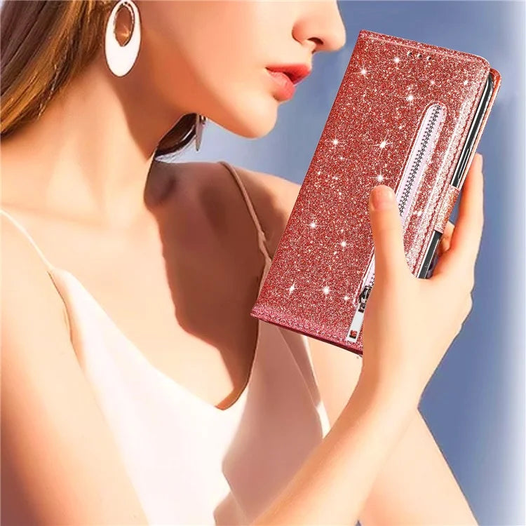 For Xiaomi Redmi Note 13 Pro 5G / Poco X6 5G Case Glitter Zipper Leather Cover with Wallet