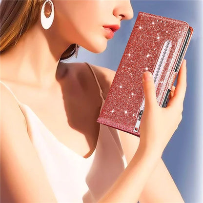 For Xiaomi Redmi Note 13 Pro 5G / Poco X6 5G Case Glitter Zipper Leather Cover with Wallet