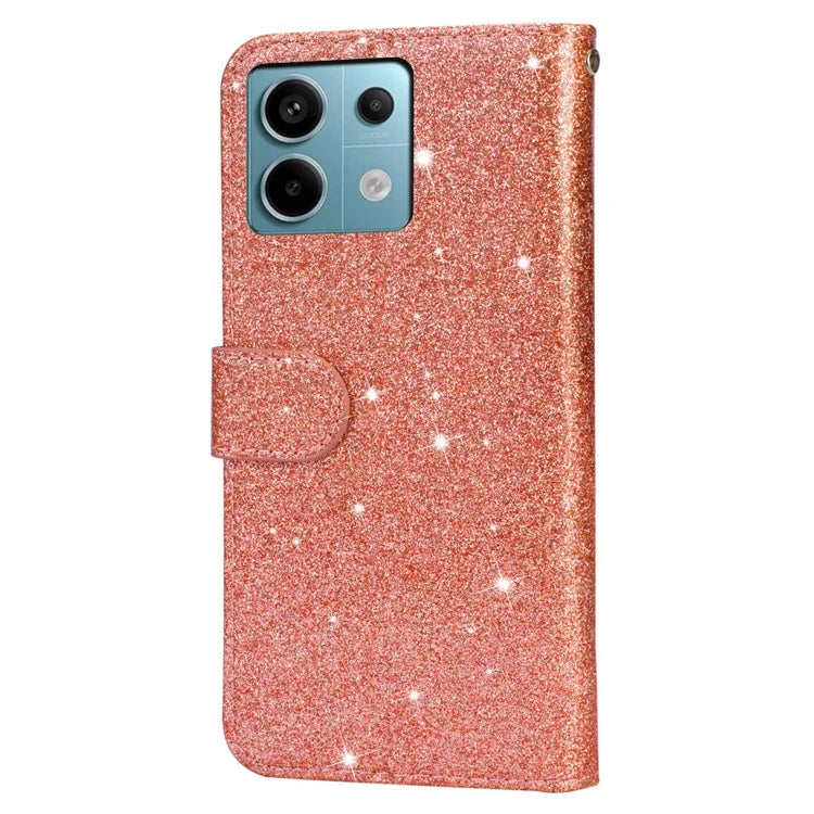 For Xiaomi Redmi Note 13 Pro 5G / Poco X6 5G Case Glitter Zipper Leather Cover with Wallet
