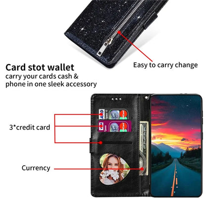 For Xiaomi Redmi Note 13 Pro 5G / Poco X6 5G Case Glitter Zipper Leather Cover with Wallet