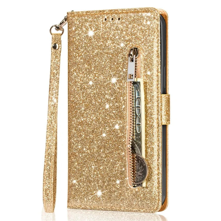 For Xiaomi Redmi Note 13 Pro 5G / Poco X6 5G Case Glitter Zipper Leather Cover with Wallet