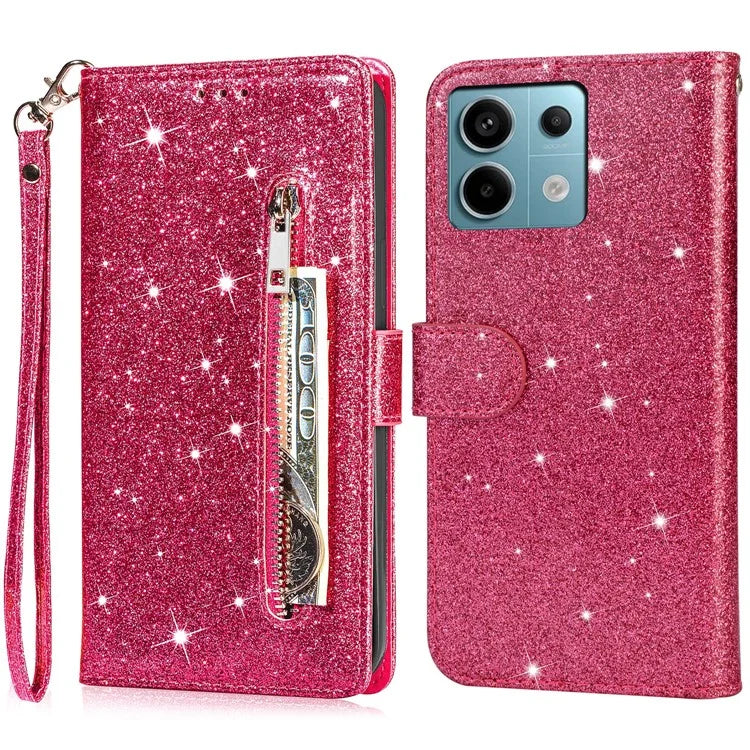For Xiaomi Redmi Note 13 Pro 5G / Poco X6 5G Case Glitter Zipper Leather Cover with Wallet