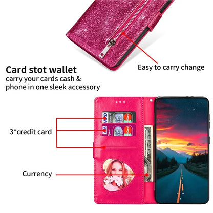 For Xiaomi Redmi Note 13 Pro 5G / Poco X6 5G Case Glitter Zipper Leather Cover with Wallet