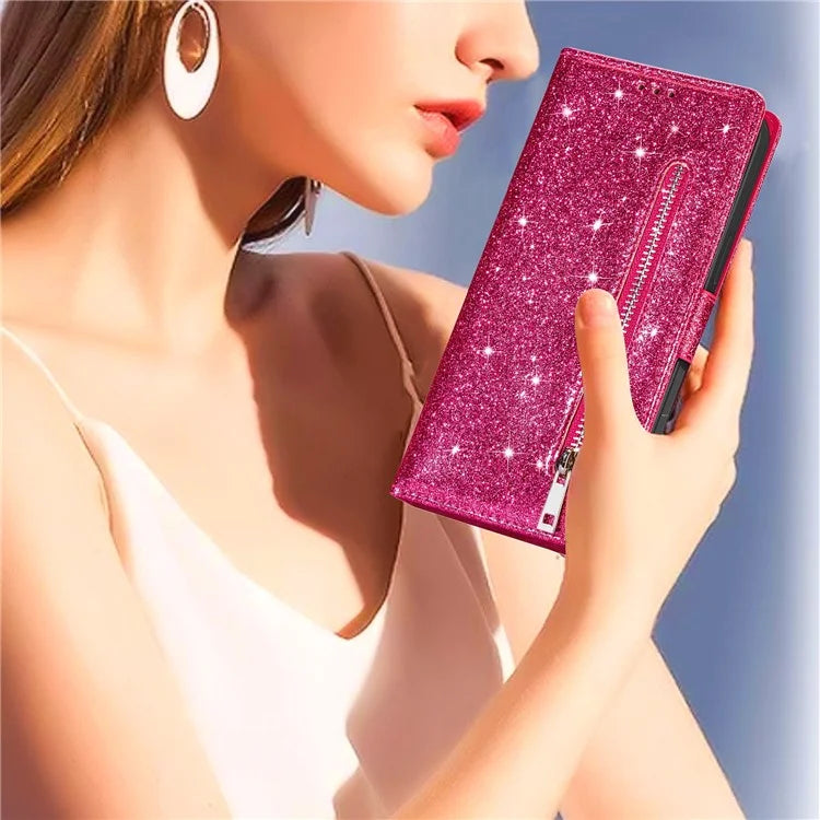 For Xiaomi Redmi Note 13 Pro 5G / Poco X6 5G Case Glitter Zipper Leather Cover with Wallet