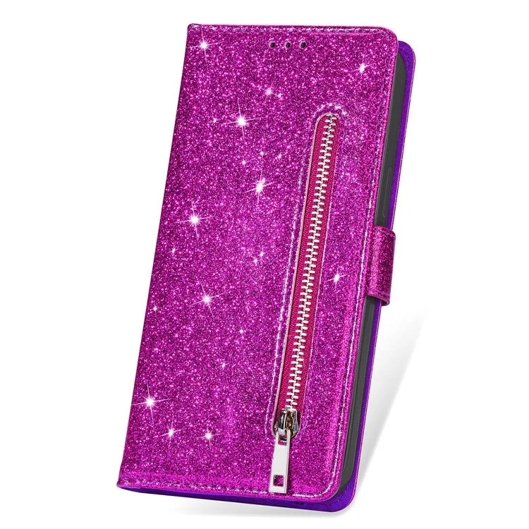 For Xiaomi Redmi Note 13 Pro 5G / Poco X6 5G Case Glitter Zipper Leather Cover with Wallet