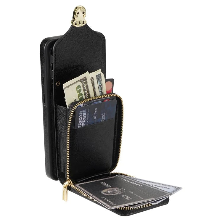 For Samsung Galaxy S23 FE Case Card Holder Zipper Phone Bag Leather+TPU Cover