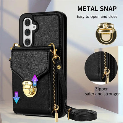 For Samsung Galaxy S23 FE Case Card Holder Zipper Phone Bag Leather+TPU Cover