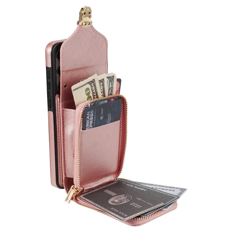 For Samsung Galaxy S23 FE Case Card Holder Zipper Phone Bag Leather+TPU Cover