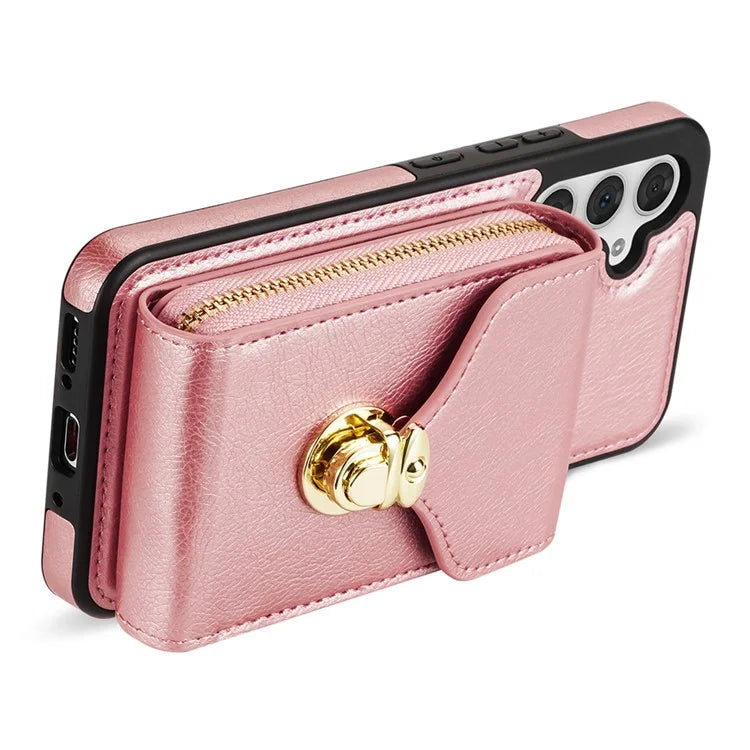 For Samsung Galaxy S23 FE Case Card Holder Zipper Phone Bag Leather+TPU Cover