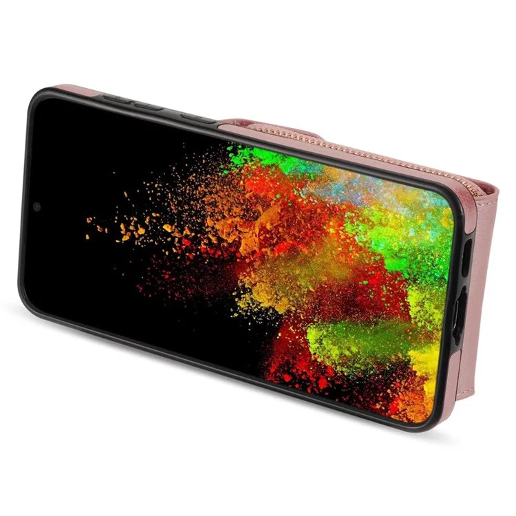 For Samsung Galaxy S23 FE Case Card Holder Zipper Phone Bag Leather+TPU Cover