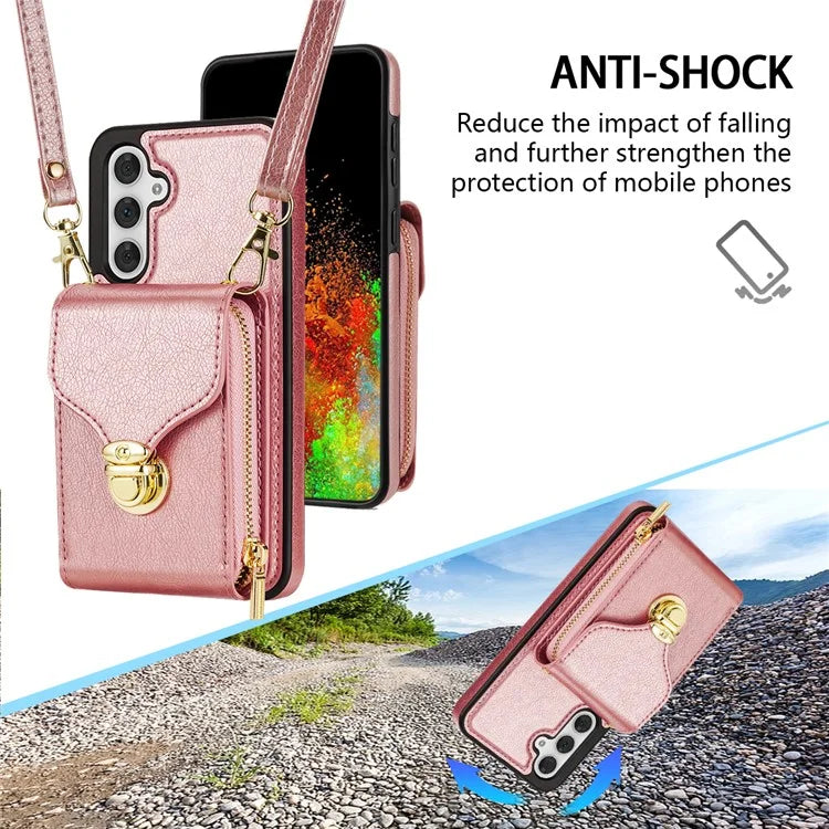 For Samsung Galaxy S23 FE Case Card Holder Zipper Phone Bag Leather+TPU Cover