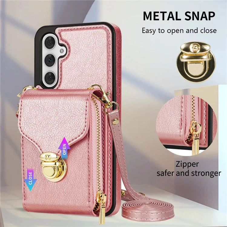 For Samsung Galaxy S23 FE Case Card Holder Zipper Phone Bag Leather+TPU Cover