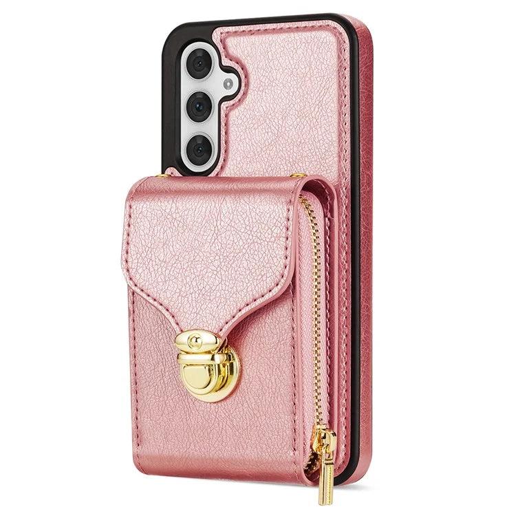 For Samsung Galaxy S23 FE Case Card Holder Zipper Phone Bag Leather+TPU Cover