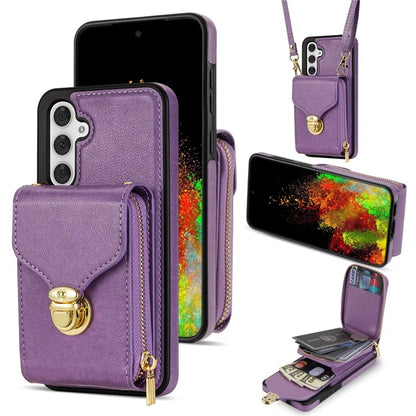 For Samsung Galaxy S23 FE Case Card Holder Zipper Phone Bag Leather+TPU Cover