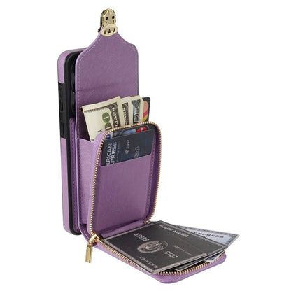 For Samsung Galaxy S23 FE Case Card Holder Zipper Phone Bag Leather+TPU Cover