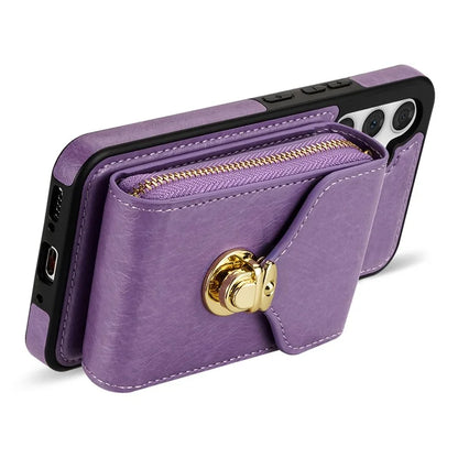 For Samsung Galaxy S23 FE Case Card Holder Zipper Phone Bag Leather+TPU Cover