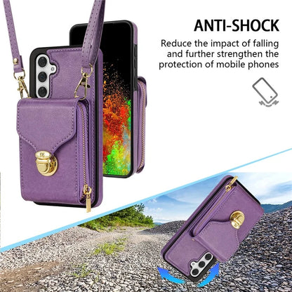 For Samsung Galaxy S23 FE Case Card Holder Zipper Phone Bag Leather+TPU Cover