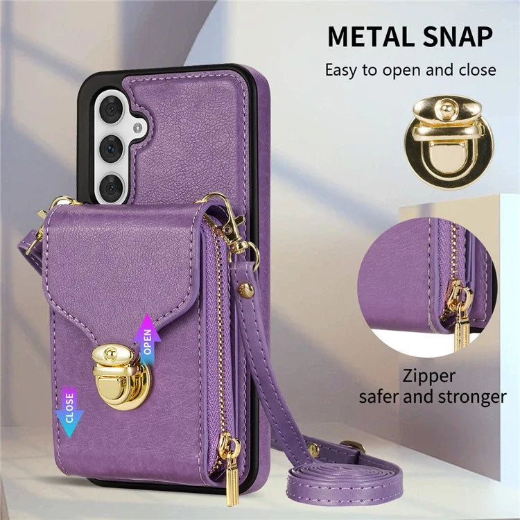 For Samsung Galaxy S23 FE Case Card Holder Zipper Phone Bag Leather+TPU Cover
