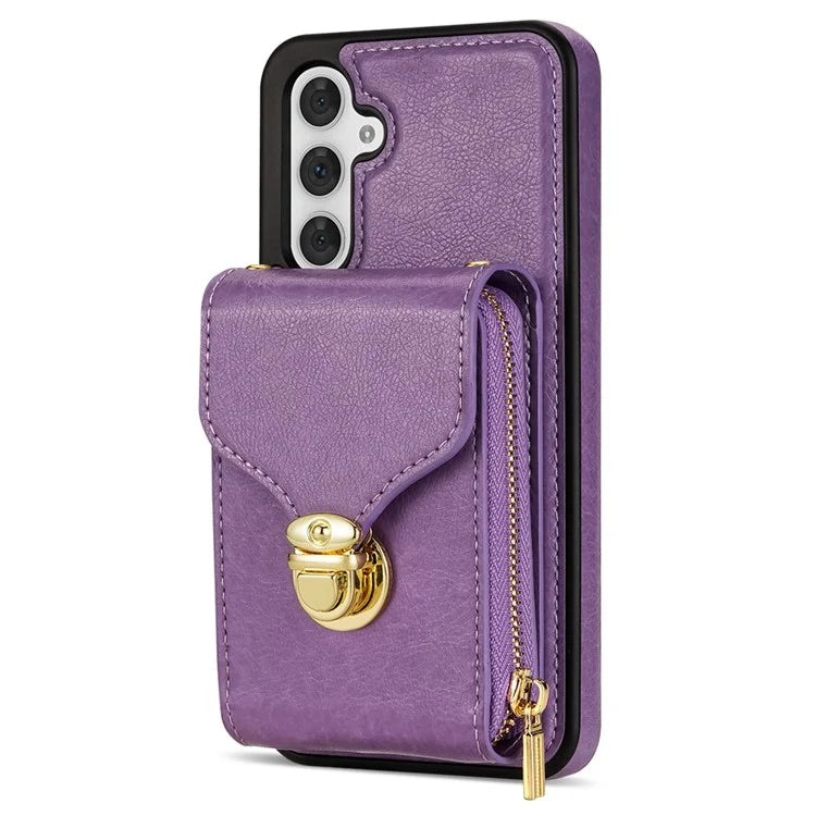 For Samsung Galaxy S23 FE Case Card Holder Zipper Phone Bag Leather+TPU Cover
