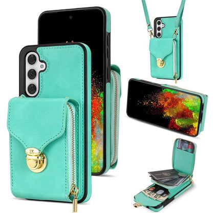 For Samsung Galaxy S23 FE Case Card Holder Zipper Phone Bag Leather+TPU Cover