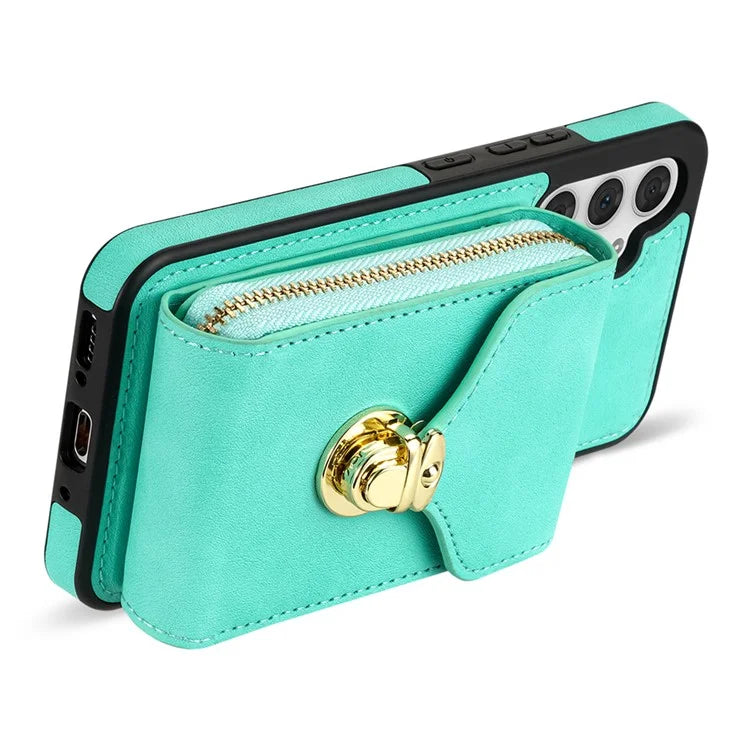 For Samsung Galaxy S23 FE Case Card Holder Zipper Phone Bag Leather+TPU Cover