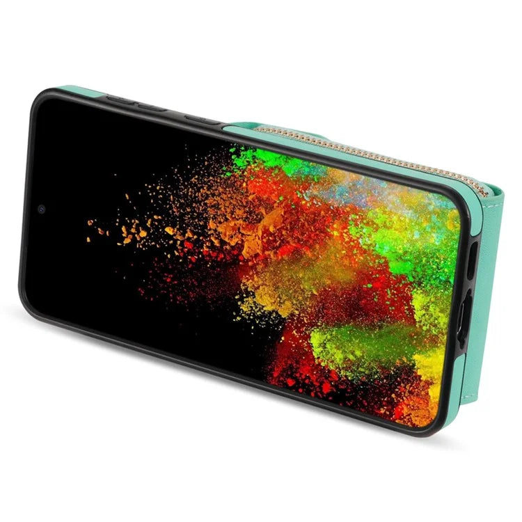 For Samsung Galaxy S23 FE Case Card Holder Zipper Phone Bag Leather+TPU Cover