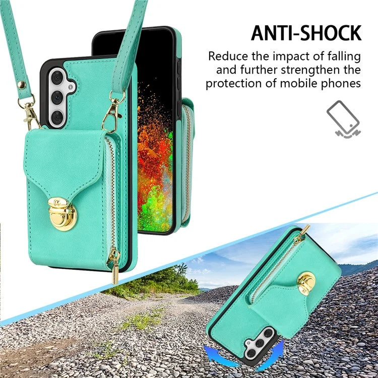 For Samsung Galaxy S23 FE Case Card Holder Zipper Phone Bag Leather+TPU Cover