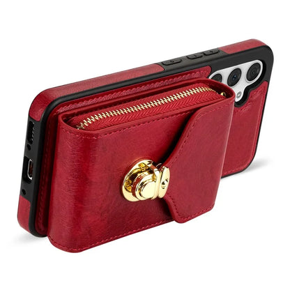 For Samsung Galaxy S23 FE Case Card Holder Zipper Phone Bag Leather+TPU Cover