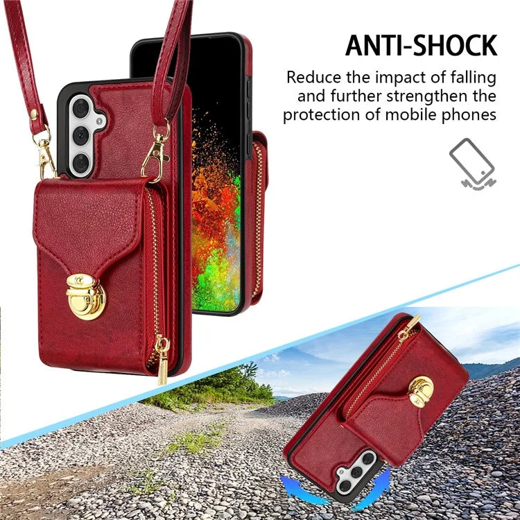 For Samsung Galaxy S23 FE Case Card Holder Zipper Phone Bag Leather+TPU Cover