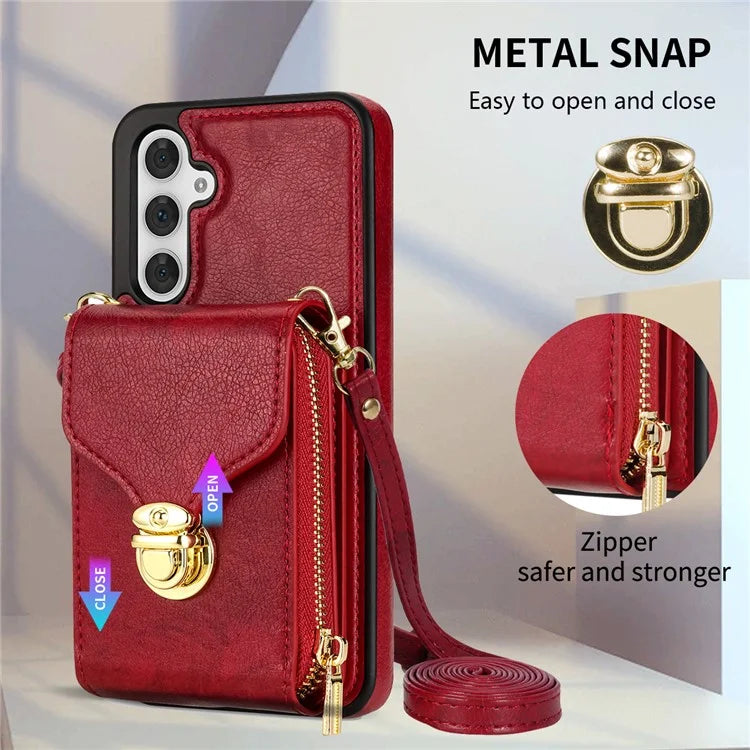For Samsung Galaxy S23 FE Case Card Holder Zipper Phone Bag Leather+TPU Cover