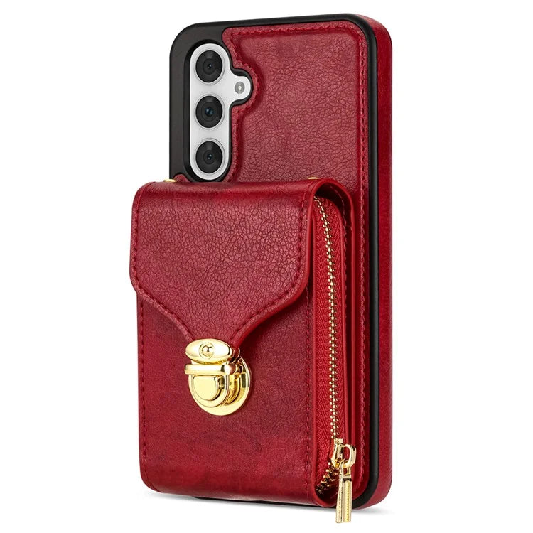 For Samsung Galaxy S23 FE Case Card Holder Zipper Phone Bag Leather+TPU Cover