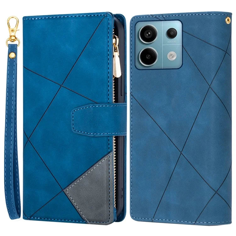 For Xiaomi Redmi Note 13 Pro 5G / Poco X6 5G Cell Phone Cases Color Splicing Zipper Pocket Cover
