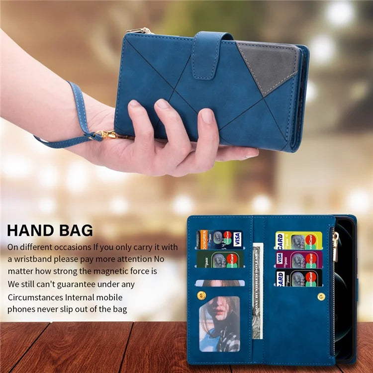 For Xiaomi Redmi Note 13 Pro 5G / Poco X6 5G Cell Phone Cases Color Splicing Zipper Pocket Cover