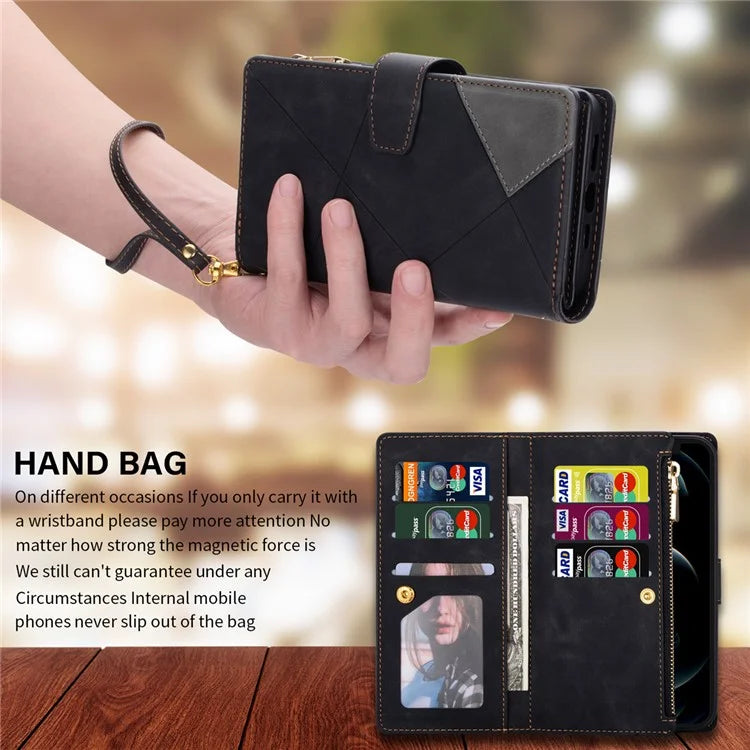 For Xiaomi Redmi Note 13 Pro 5G / Poco X6 5G Cell Phone Cases Color Splicing Zipper Pocket Cover