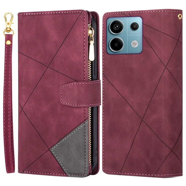 For Xiaomi Redmi Note 13 Pro 5G / Poco X6 5G Cell Phone Cases Color Splicing Zipper Pocket Cover
