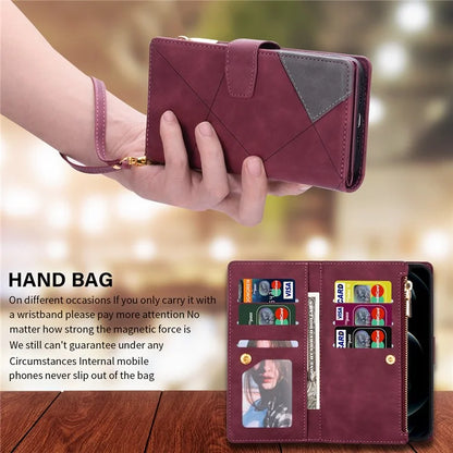 For Xiaomi Redmi Note 13 Pro 5G / Poco X6 5G Cell Phone Cases Color Splicing Zipper Pocket Cover