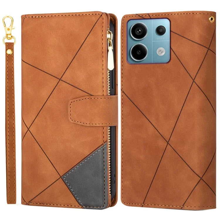 For Xiaomi Redmi Note 13 Pro 5G / Poco X6 5G Cell Phone Cases Color Splicing Zipper Pocket Cover
