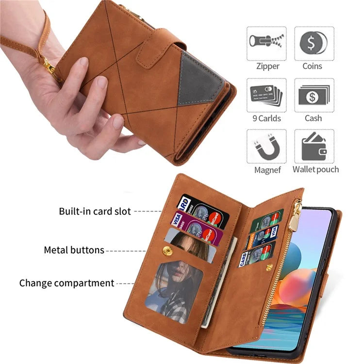 For Xiaomi Redmi Note 13 Pro 5G / Poco X6 5G Cell Phone Cases Color Splicing Zipper Pocket Cover