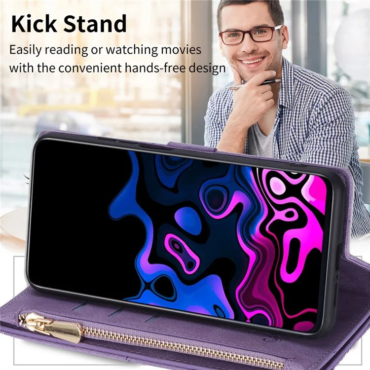 Color Splicing Case for Xiaomi Redmi Note 13 5G Phone Cover Zipper Pocket Wallet Shell