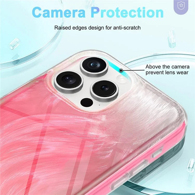 For iPhone 15 Pro Max Case Bump Proof PC+TPU Gradient Feather Back Phone Cover