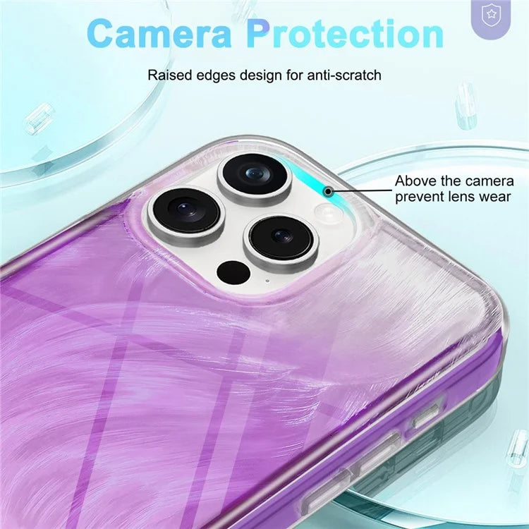 For iPhone 15 Pro Max Case Bump Proof PC+TPU Gradient Feather Back Phone Cover
