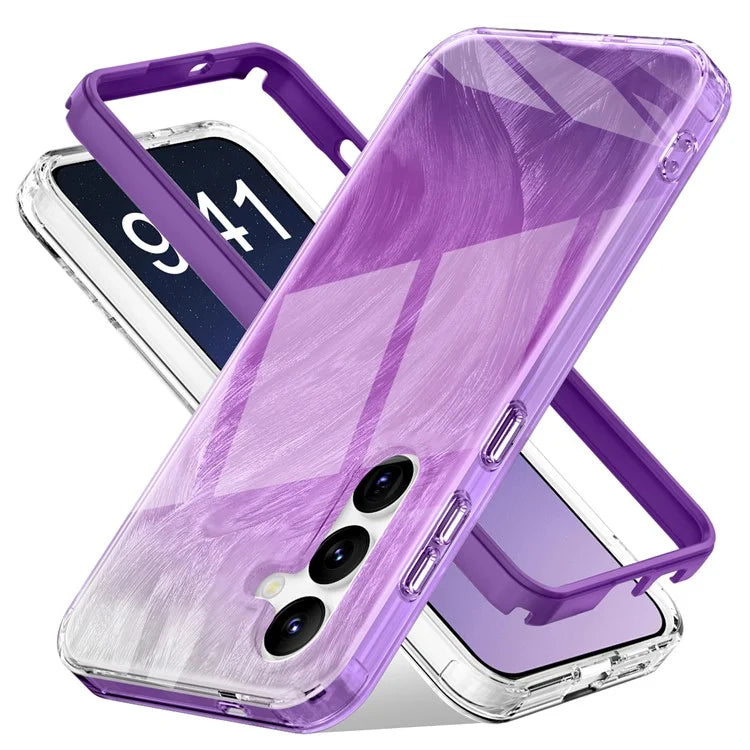 For Samsung Galaxy S24 Case Gradient Feather Pattern PC+TPU Protective Cover