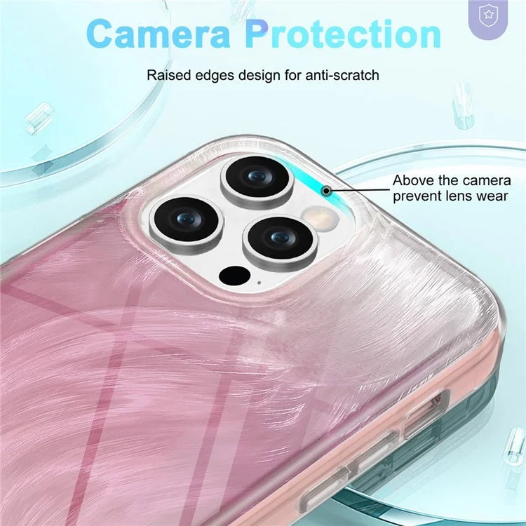 For iPhone 13 Pro Max 6.7 inch Case Gradient Feather Pattern Camera Protection Phone Cover